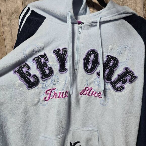 Disney Eeyore Blue Vintage 90s Hoodie Sweatshirt Jacket Fleece - Picture 2 of 5